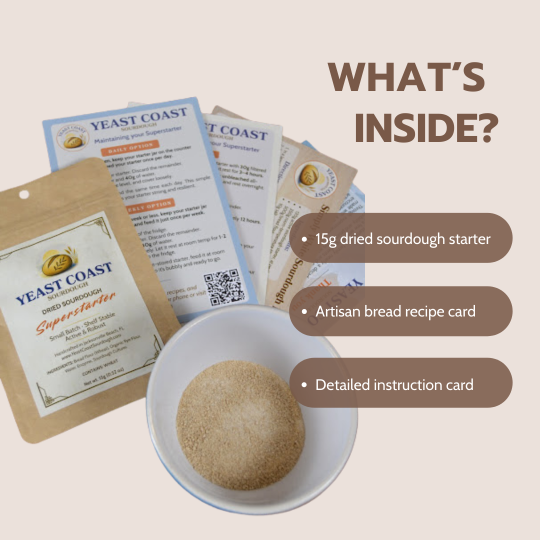 Premium Dried Sourdough Starter Kit - Live Superstarter Culture for Bread Baking (15g) - Yeast Coast Sourdough